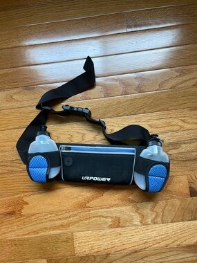 URPOWER Dual Bottle Running Belt - Black with Blue Accents